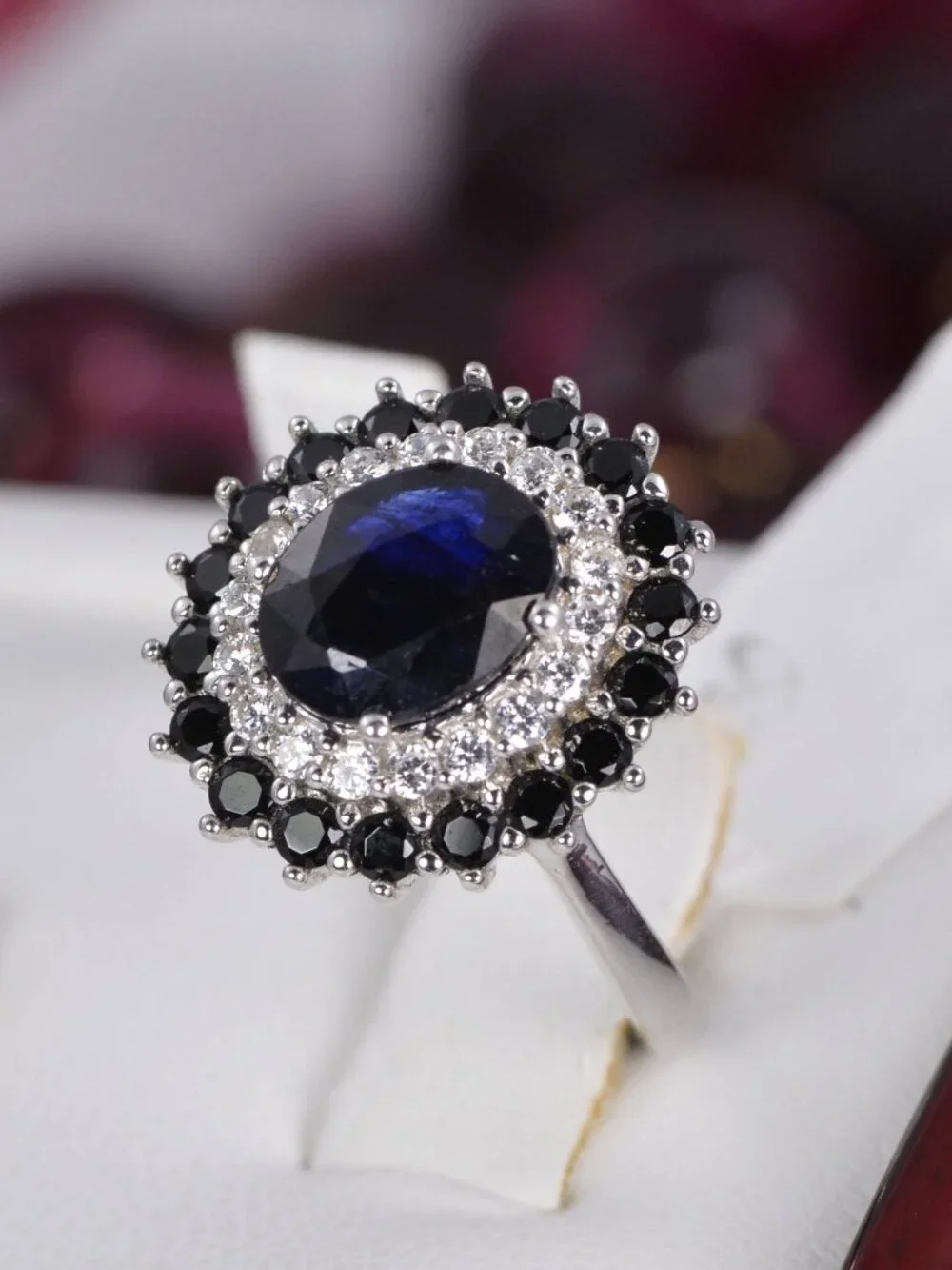 Natural Blue Sapphire Halo Ring 925 Sterling Silve Size 7